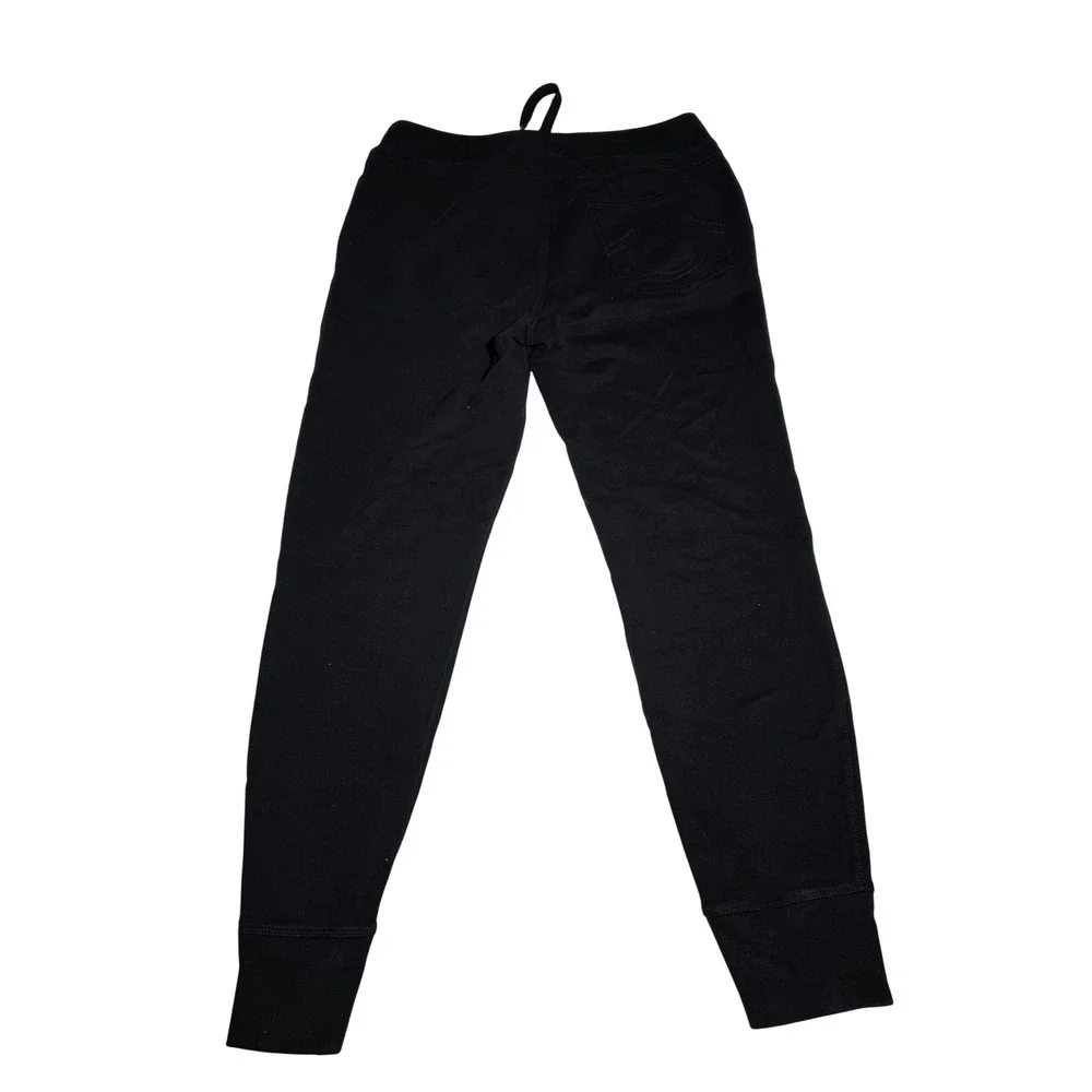 True Religion Mens‎ Black Jogger Sweatpants Yellow Horseshoe Logo Size Medium